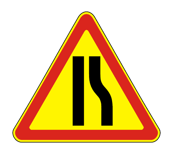 Дорожный знак 1.20.2 (временный) Сужение дороги справа