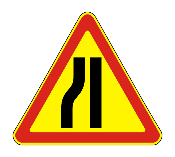 Дорожный знак 1.20.3 (временный) Сужение дороги слева